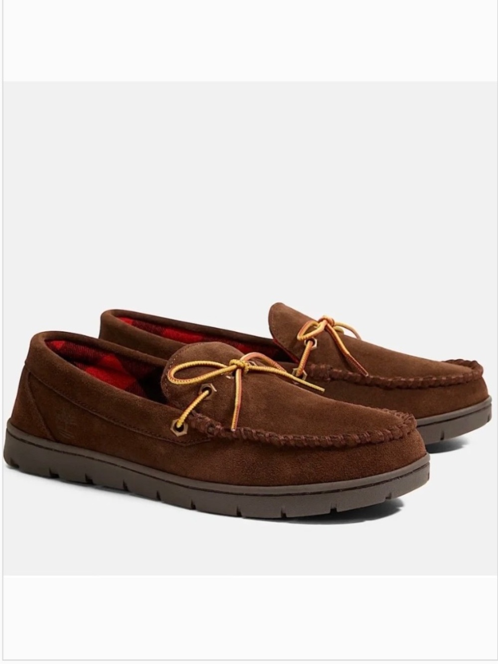Timberland Suede Stony Ledge Flannel-Lined Moc Slipper/Boat Shoes Dark Brown 12